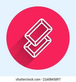 White line Gold bars icon isolated with long shadow background. Banking business concept. Red circle button. Vector