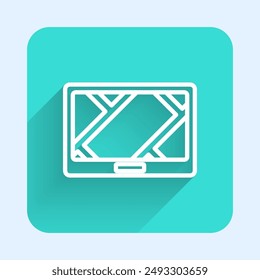 White line Gps device with map icon isolated with long shadow. Green square button. Vector Illustration