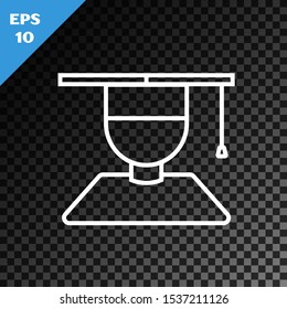 White line Graduate and graduation cap icon isolated on transparent dark background.  Vector Illustration