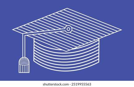 White line Graduation cap icon isolated on black background. Graduation hat with tassel icon. 