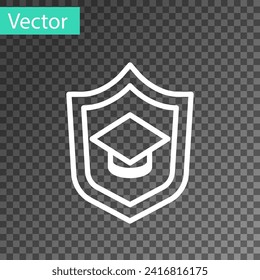 Límite de graduación de línea blanca con icono de escudo aislado en fondo transparente. Concepto de seguro. Seguridad, seguridad, protección, concepto de protección.  Vector