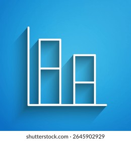 White line Graph, schedule, chart, diagram, infographic, pie graph icon isolated on blue background. Long shadow. Vector