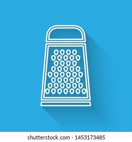 White line Grater icon isolated with long shadow. Kitchen symbol. Cooking utensil. Cutlery sign.  Vector Illustration