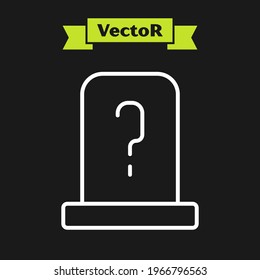 White line Grave with tombstone icon isolated on black background.  Vector