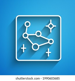 White line Great Bear constellation icon isolated on blue background. Long shadow. Vector