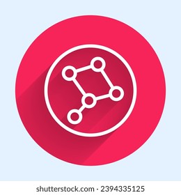 White line Great Bear constellation icon isolated with long shadow background. Red circle button. Vector