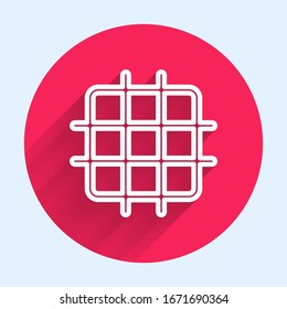 White line Grid graph paper icon isolated with long shadow. Red circle button. Vector Illustration