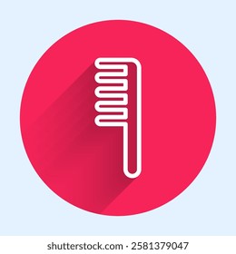 White line Hairbrush icon isolated with long shadow. Comb hair sign. Barber symbol. Red circle button. Vector Illustration