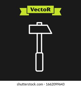 White line Hammer icon isolated on black background. Tool for repair.  Vector Illustration