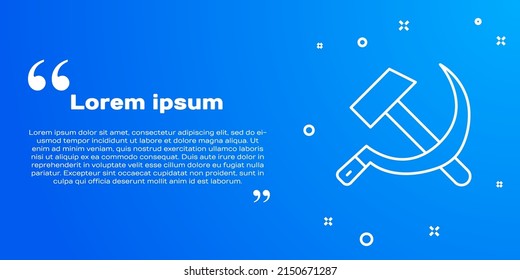 White Line Hammer And Sickle USSR Icon Isolated On Blue Background. Symbol Soviet Union.  Vector