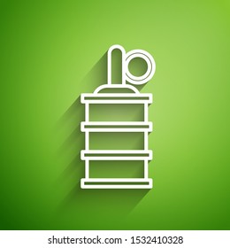 White line Hand grenade icon isolated on green background. Bomb explosion.  Vector Illustration