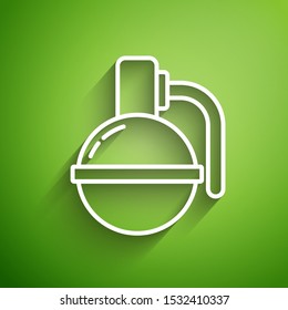White line Hand grenade icon isolated on green background. Bomb explosion.  Vector Illustration