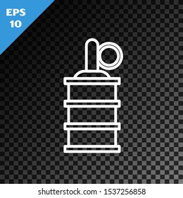 White line Hand grenade icon isolated on transparent dark background. Bomb explosion.  Vector Illustration