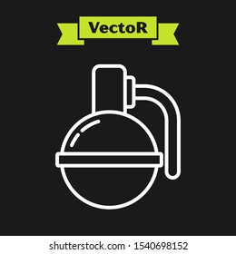 White line Hand grenade icon isolated on black background. Bomb explosion.  Vector Illustration
