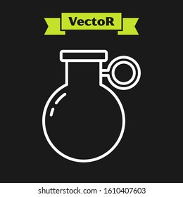 White line Hand grenade icon isolated on black background. Bomb explosion.  Vector Illustration
