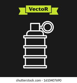 White line Hand grenade icon isolated on black background. Bomb explosion.  Vector Illustration