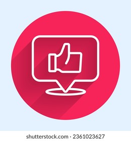 White line Hand like icon isolated with long shadow. Red circle button. Vector