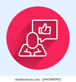 Icono de mano aislado con sombra larga. Botón de círculo rojo. Vector