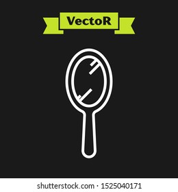 White line Hand mirror icon isolated on black background.  Vector Illustration