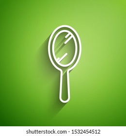 White line Hand mirror icon isolated on green background.  Vector Illustration