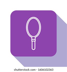 White line Hand mirror icon isolated on white background. Purple square button. Vector Illustration