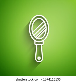 White line Hand mirror icon isolated on green background.  Vector Illustration