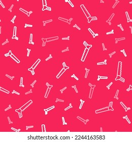 White line Hand saw icon isolated seamless pattern on red background.  Vector