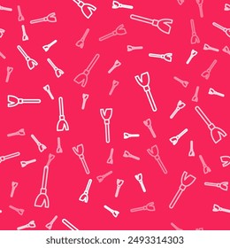 White line Handle broom icon isolated seamless pattern on red background. Cleaning service concept.  Vector
