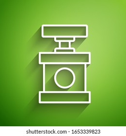 White line Handle detonator for dynamite icon isolated on green background.  Vector Illustration