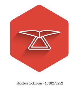 White line Hang glider icon isolated with long shadow. Extreme sport. Red hexagon button. Vector Illustration