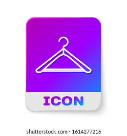 White line Hanger wardrobe icon isolated on white background. Cloakroom icon. Clothes service symbol. Laundry hanger sign. Rectangle color button. Vector Illustration