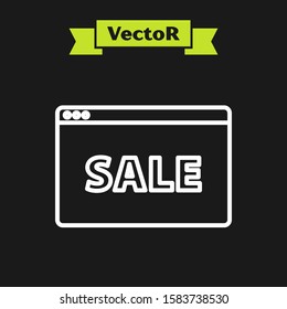 White line Hanging sign with text Online Sale icon isolated on black background. Signboard with text Sale.  Vector Illustration