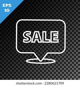 White line Hanging sign with text Sale icon isolated on transparent dark background. Signboard with text Sale. Vector Illustration