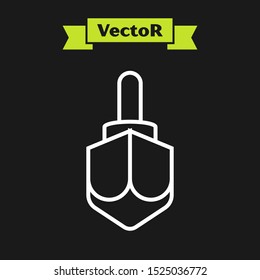 White line Hanukkah dreidel icon isolated on black background.  Vector Illustration