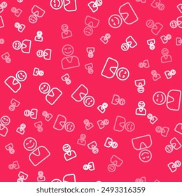 White line Happy customer icon isolated seamless pattern on red background.  Vector