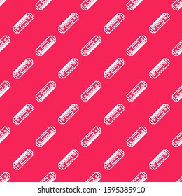 White line Harmonica icon isolated seamless pattern on red background. Musical instrument.  Vector Illustration