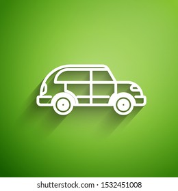 White line Hatchback car icon isolated on green background.  Vector Illustration