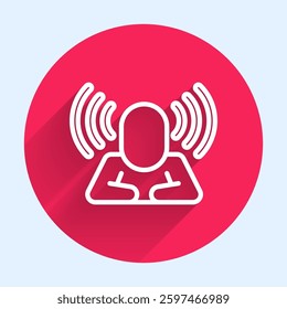 White line Head hunting icon isolated with long shadow. Business target or Employment sign. Human resource and recruitment for business. Red circle button. Vector