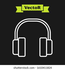 White line Headphones icon isolated on black background. Earphones. Concept for listening to music, service, communication and operator.  Vector Illustration