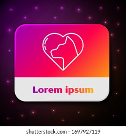 White line Heart with cat icon isolated on black background. Love to the animals. Rectangle color button. Vector Illustration