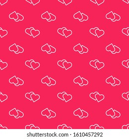 White line Heart icon isolated seamless pattern on red background. Romantic symbol linked, join, passion and wedding. Valentine day symbol.  Vector Illustration