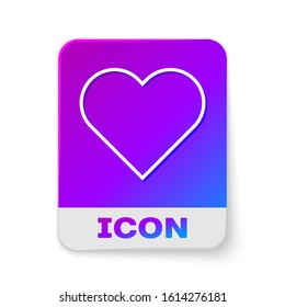 White line Heart icon isolated on white background. Romantic symbol linked, join, passion and wedding. Valentine day symbol. Rectangle color button. Vector Illustration