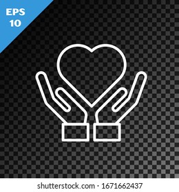 White line Heart on hand icon isolated on transparent dark background. Hand giving love symbol. Valentines day symbol. Vector Illustration - Powered by Shutterstock - Get 15% off with code: PIKWIZARD15