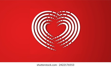 white line heart shape valentines day festival. on the red background.