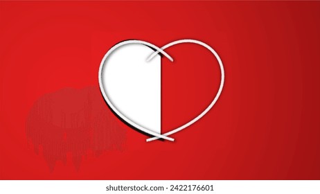 white line heart shape valentines day festival. on the red background.