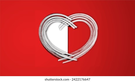 white line heart shape valentines day festival. on the red background.