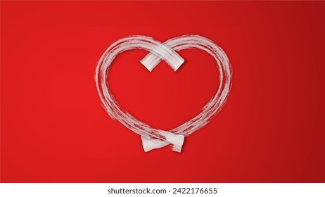 white line heart shape valentines day festival. on the red background.
