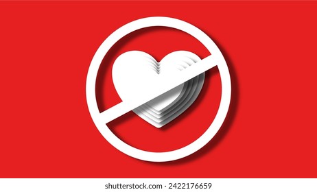 white line heart shape valentines day festival. on the red background.