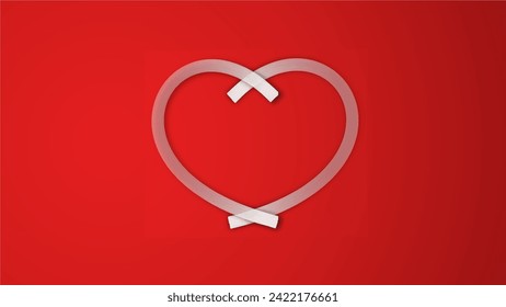 white line heart shape valentines day festival. on the red background.