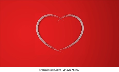 white line heart shape valentines day festival. on the red background.